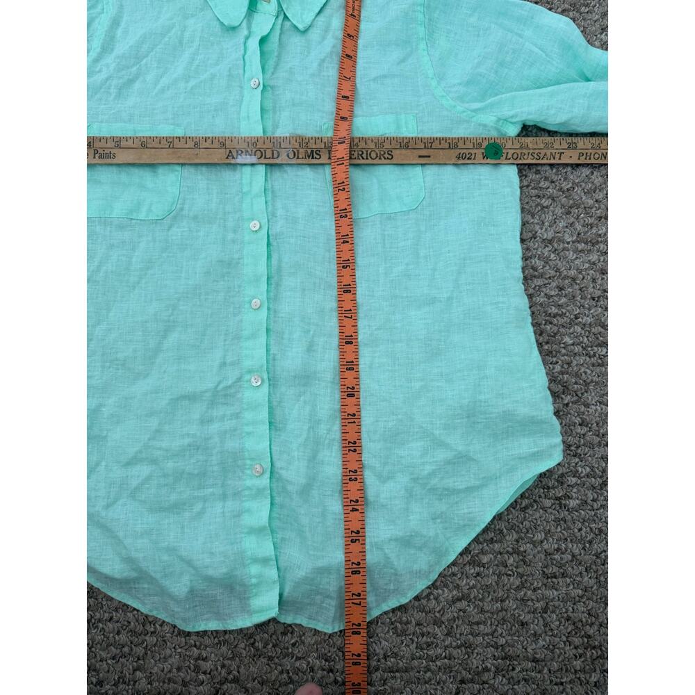 Lilly Pulitzer | 100% Linen Preppy Summer Light Green Relaxed Button Down Shirt - Picture 8 of 9